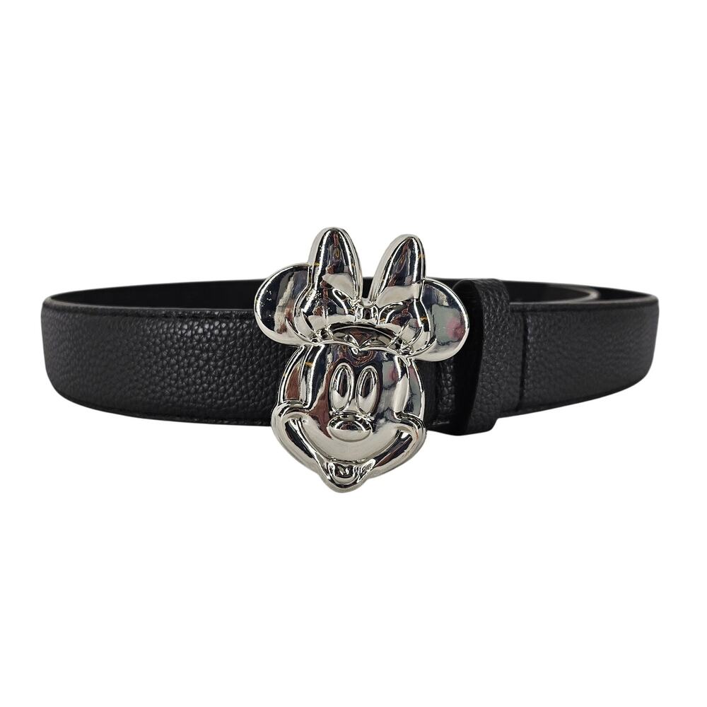DISNEY 2024 MINNIE MOUSE BLACK VEGAN LEATHER BELT β POLISHED BOW BUCKLE - SIZE M